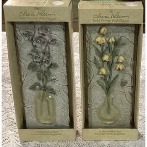 Set of 2 New Vintage New View Flowers 3D Resin Wall Art Hanging ~ Tile Plaques